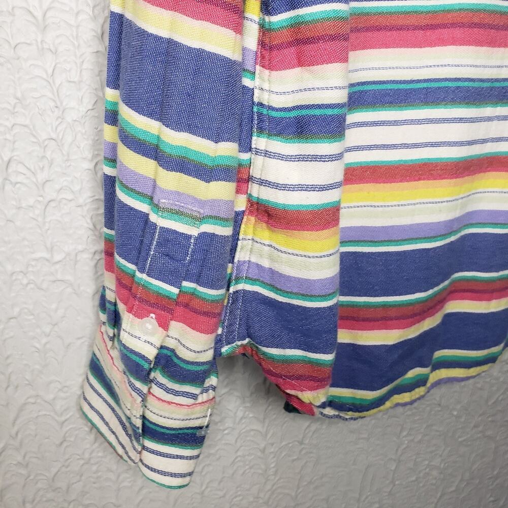 Chaps Denim Long Sleeve Button Shirt Size L Stripes Multi Color Women's - Picture 7 of 13